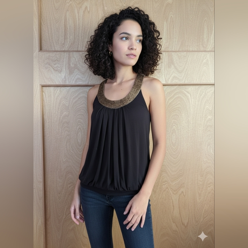 ✨ Bordeaux Beaded Halter Tank - Hand-Sequined Brown Top ✨